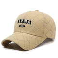 Vintage checkered khaki baseball cap with NY&JA 1987 embroidery and plaid cotton fabric - Adjustable / Khaki