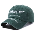 Forest green washed cotton baseball cap with white creative embroidery and curved brim - Army Green