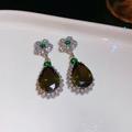 No.26 Silver Needle Silver Green Earrings