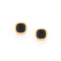 Minimalist gold geometric stud earrings with square black stone inlay for women - Black Stud Earrings / Gold
