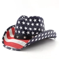 Classic American flag cowboy hat with star studs on black leather band in western style - M(56-58cm) / Navy Blue