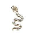 Detailed view of a white snake brooch with gold stars and multi-colored rhinestones - White Star Snake
