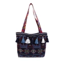 Ethno-Stil Tragetasche aus dunkelblauem Stoff mit bunten geometrischen Mustern - Stil 3