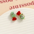 Green glass fish charms with gold leaf and red tail for DIY jewelry making - 3D Color Matching Fish / Pale Green and Red