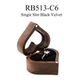 Handcrafted heart-shaped walnut wood ring box with single slot black velvet lining - Single Slot-Window Lid-Non-Customized / Black