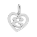 High-polished silver stainless steel heart pendant featuring a hollow letter E design - Letter-E / Silver