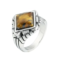 Vintage men's stainless steel ring featuring a square tiger eye stone and silver finish - Silver Tiger Eye