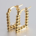 Rectangular gold beaded hoop earrings made of stainless steel with a polished finish - Rectangle / U-Shape / Gold