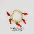 Detail view of a glass chili pepper pendant necklace with length and weight info. - Chili Necklace