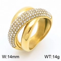Exaggerated 14mm wide gold plated titanium steel ring with double rows of sparkling rhinestones - US 8 / Criss-Cross Rhinestone Style (KR110791-MZOZ)