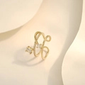 Double-layered 18K gold plated open ring with square zircon in minimalist style - Gold JZ1078 (Double Layer Cross Square Zirconia)