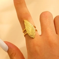 Gold stainless steel leaf ring with dual-band textured floral design for women - Gold (DZ-469)