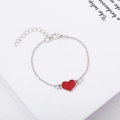 Pulsera ajustable de cadena de plata con un vibrante colgante en forma de corazón rojo esmaltado - Colgante Rojo-Cadena Plateada
