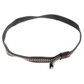 Adjustable woven hat band with dark brown leather strap and black white cord detail - Dark Brown Braided Texture Belt Style (21)
