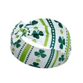 White St. Patrick’s Day elastic yoga headband with green shamrock and polka dot pattern - FC11-12 White Dot Striped Clover