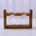 Hydroponic wood stand with two diamond-shaped glass vases for indoor plant display - Wood Stand + 2 Diamond Glass Vases