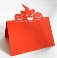 Detail of orange Halloween place card with laser-cut pumpkin and witch hat design - Orange Red Pumpkin and Wizard Hat Style (XWK-150)