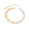 Collier en acier titane doré K18 avec chaîne à nez de porc et détails en zircone cubique - Bracelet / 15+5cm / Doré