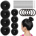Hair styling set including black sponge buns, elastic bands, and U-shaped hairpins - 53-Piece Black Set (A) / Black