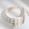 Elegant beige wide pearl headband with baroque hand-set white imitation pearls on mirror - White