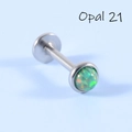 Surgical steel labret piercing with vibrant opal stone inlay in opal 21 color - Steel Green Opal OP21