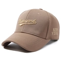 Brown baseball cap with Newyork embroidery and fine textured fabric on white background - Deep Beige
