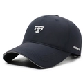 Navy blue breathable quick-dry baseball cap with silver 3D logo and side lettering - Adjustable / Navy Blue
