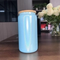 Sublimations 12oz irisierendes hellblaues Glas mit natürlichem Bambusdeckel - 16OZ Einschichtig Regenbogen Blau
