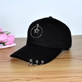 Detail of black cotton baseball cap featuring silver star ring and brim piercing accents - Adult Adjustable 55-59cm / Five-Pointed Star (Black)