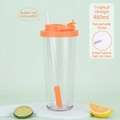 880ml Tropical Orange Tritan water bottle with retractable straw for boba tea - Tropical Orange