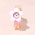 Rosa Blumen Mädchen Armbanduhr mit Silikonarmband und Zifferblatt in Blumenform - Rosa