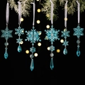 Set de 6 adornos navideños de copos de nieve en acrílico azul con cintas y colgantes de cristal - Colgante De Cono De Hielo Con Copo De Nieve De Acrílico 6 Unidades Color Azul