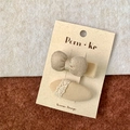 Beige corduroy bow and lace oval fabric hair clips set on Korean design display card - Bow And Oval