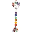 Chakra Tree of Life heart crystal car charm with colorful natural stones and tassel - Heart Style - Silver Heart Frame