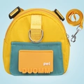 Harnais sac à dos jaune pour chien réglable avec laisse et poche frontale bleue - S / Design monobloc / Jaune