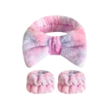 Pink and blue gradient plush headband and wristband set for face washing 3-piece set - Gradient Color 6 (Set)
