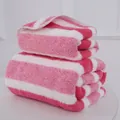 Set asciugamani a righe rosa e bianche in microfibra morbida con bordo ispessito - Rosa