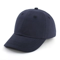 Detail view of a navy blue cotton kids baseball cap with a classic curved brim design - Navy Blue