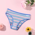 Mutandine da donna in cotone a coste con strisce pastello su sfondo floreale, vita bassa - Blu