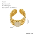 Vintage stainless steel ring plated in 18k gold featuring a polished oval opal stone - ZXG609-Gold