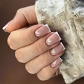 Uñas postizas clásicas de estilo francés en forma cuadrada larga con acabado nude brillante - Tipo de Pegamento (JP3247)