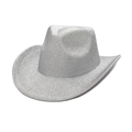 Gedetailleerde weergave van zilveren glitter cowboyhoed met fonkelende textuur voor feest - M(56-58cm) / Zilver
