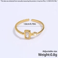 Gold adjustable stainless steel ring with rectangular zircon and dimension details - Rectangular Zircon / Gold