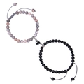 Pink zebra and matte black stone beaded magnetic heart couple bracelets on white background - 2PCS / Pink Zebra and Frosted Stone