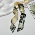 Long silk scarf with green mountain landscape print and elegant floral pattern - Under the Pine Tree