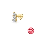 S925 sterling silver marquise zircon heart flat back labret stud in golden finish - Single Gold #2 (Three Marquise Leaf)