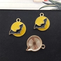 Golden enamel bat charms and textured metal pendants for DIY jewelry crafting - Round Yellow Moon Bat 17x18mm (15285)