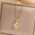 Elegant gold titanium steel necklace with clover pendant and sparkling star center - Gold (407 Gold-Star Four Flowers)