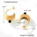 Boucles d'oreilles élégantes en acier titane doré en forme de U avec perles d'agate noire - Or Noir