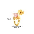 Gold stainless steel cartilage piercing with pink heart zircon and double screw back - Heart Chain Style (902-6# Gold)